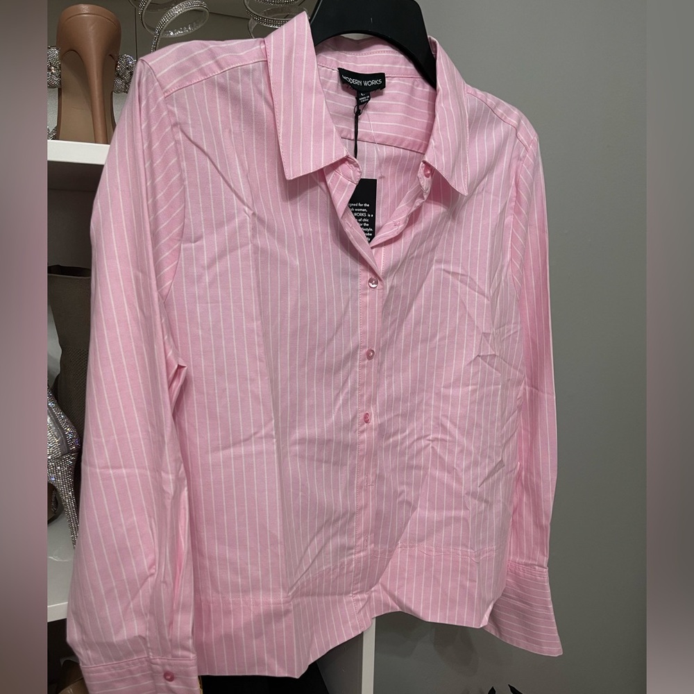 Pink & White Stripe Button-Up Shirt - Picture 3 of 3